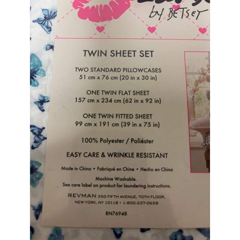Betsey Johnson Butterfly Twin Sheet Set 4 Piece Microfiber Blue White NIP New - Picture 4 of 7
